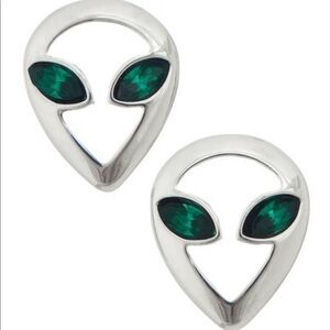 Silver Tone Alien Rhinestone Stud Earrings, NWT